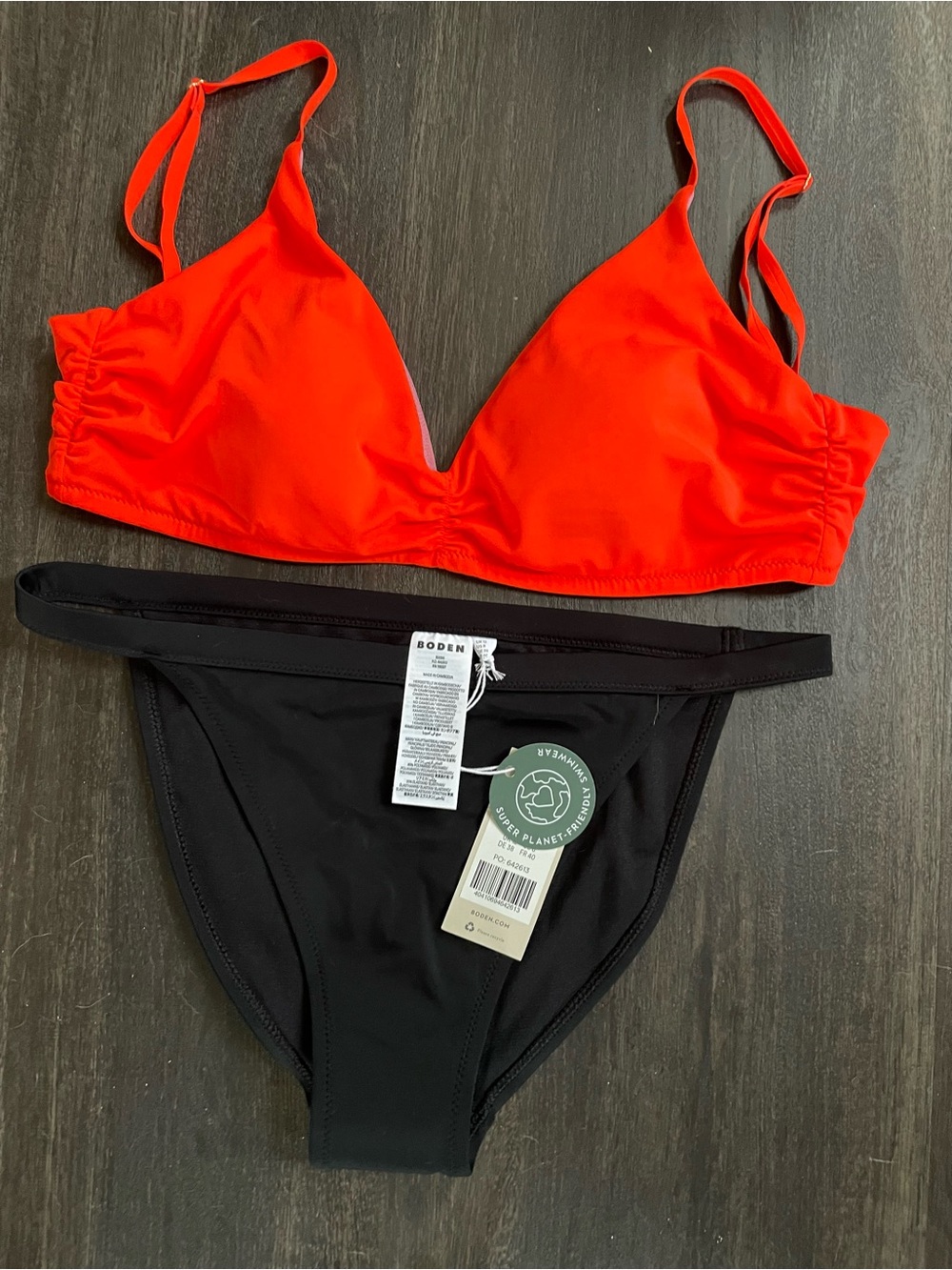 Boden Neon Red-Orange & Black Two-Piece Bikini Set